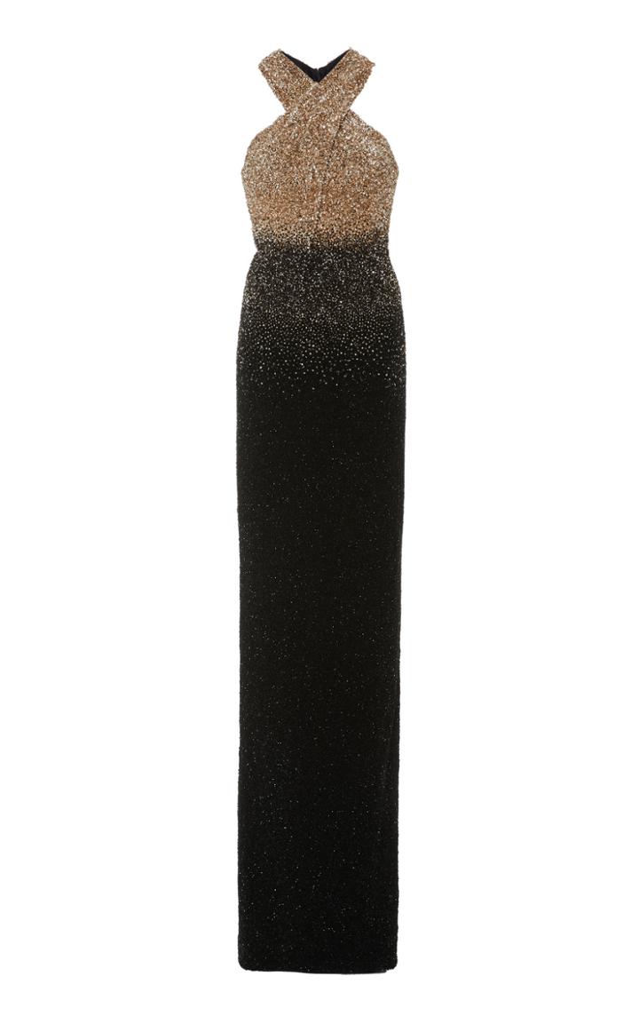 Pamella Roland Ombr Sequined Halter Dress