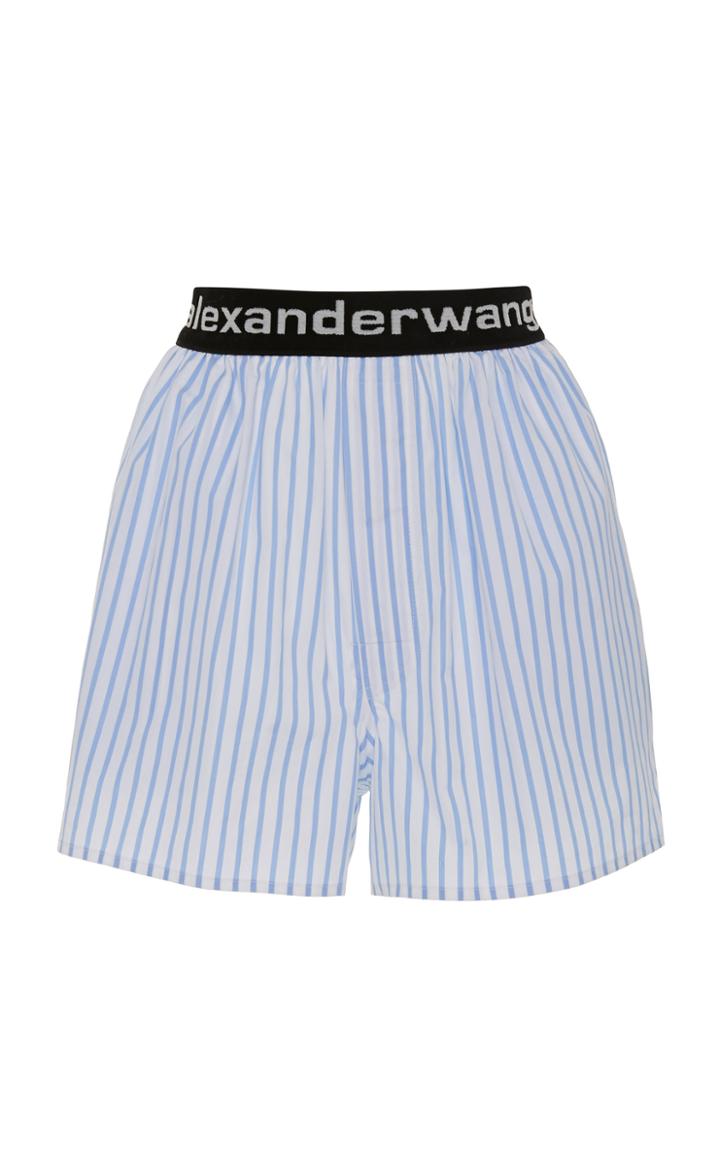 Alexander Wang Logo-embroidered Striped Cotton-poplin Shorts