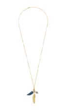Jacquie Aiche Medium Gold Feather Charm And Pave Blue Tourmaline Leaf Charm With Tourmaline Bullet Charm Necklace