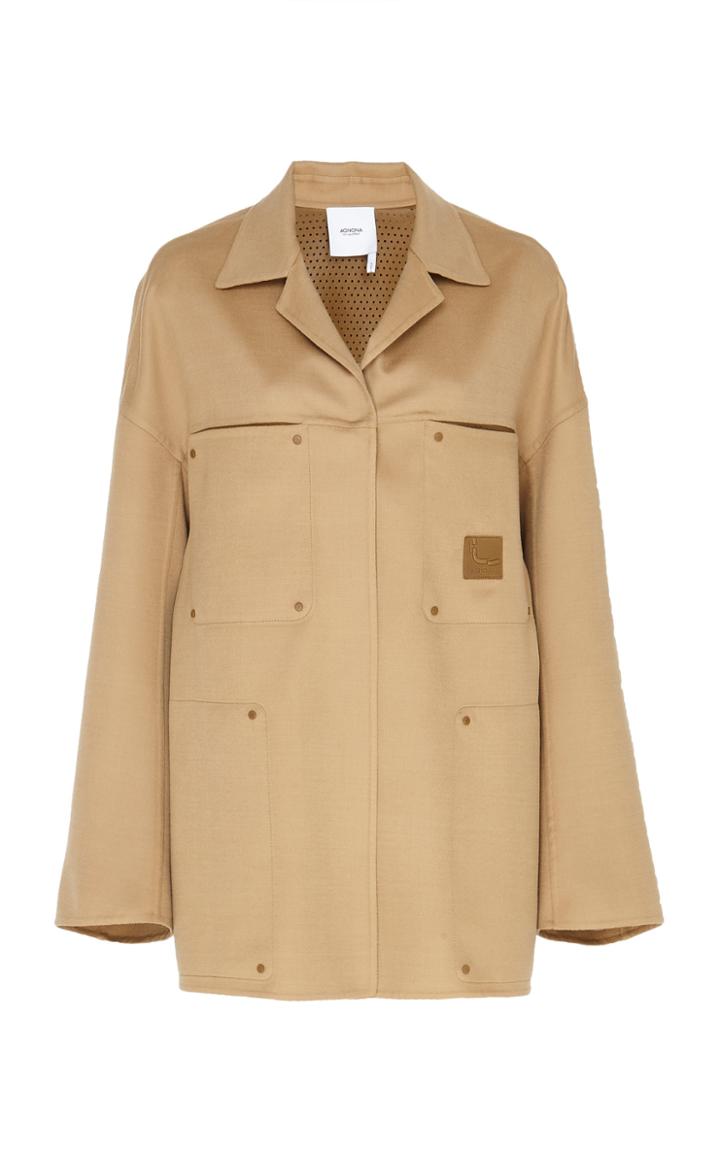 Agnona Century Cashmere Peacoat With Leather Detail