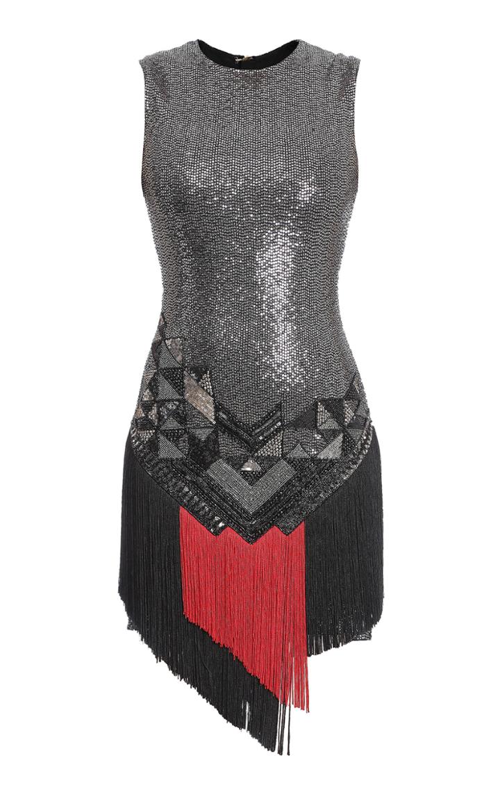 Balmain Fringed Sequined Embroidered Dress