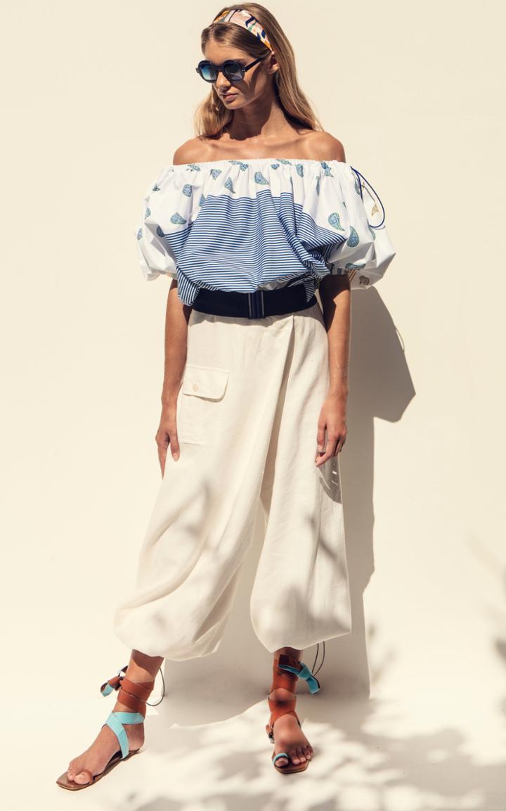 Moda Operandi Silvia Tcherassi Mutiny Mixed-print Cotton Off-the-shoulder Top