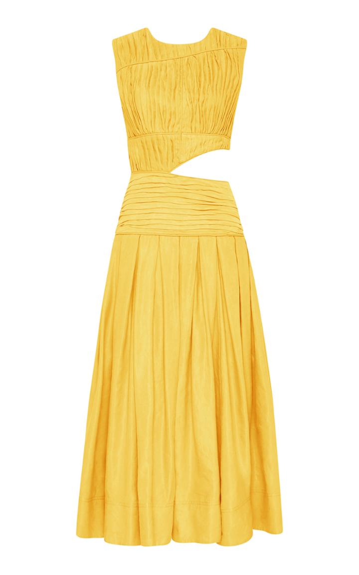 Moda Operandi Aje Cascade Cutout Pleated Linen-blend Midi Dress