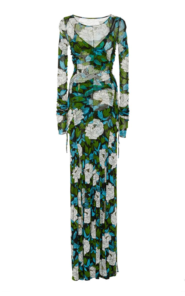 Diane Von Furstenberg Ruched Mesh Gown