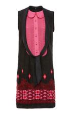 Anna Sui Daisies Embroidered Faux Suede Dress