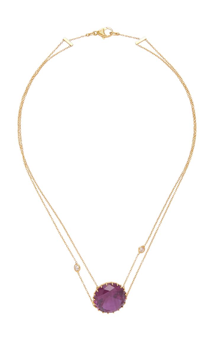 Renee Lewis 18k Gold Amethyst And Diamond Necklace