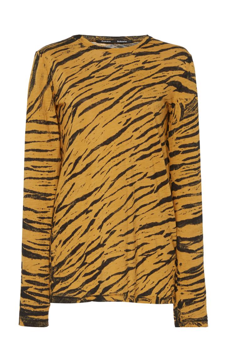 Proenza Schouler Animal Print Distressed Cotton T-shirt
