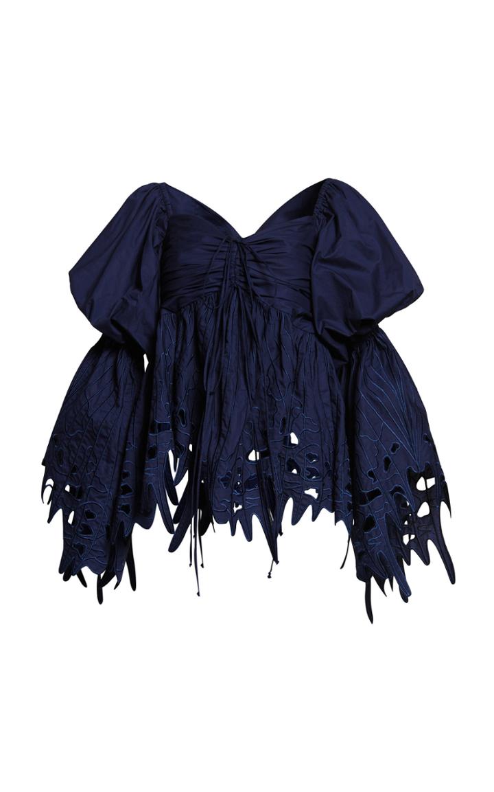 Romance Was Born Broidery Butterfly Ruched Blouse
