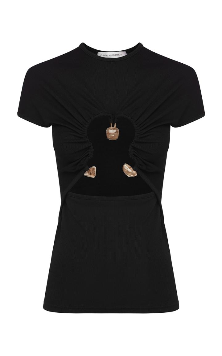 Moda Operandi Christopher Esber Ruched Cutout Jersey T-shirt