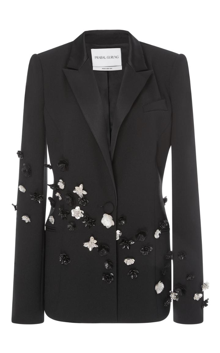 Prabal Gurung Long Sleeve Jacket With Floral Embellished Appliques