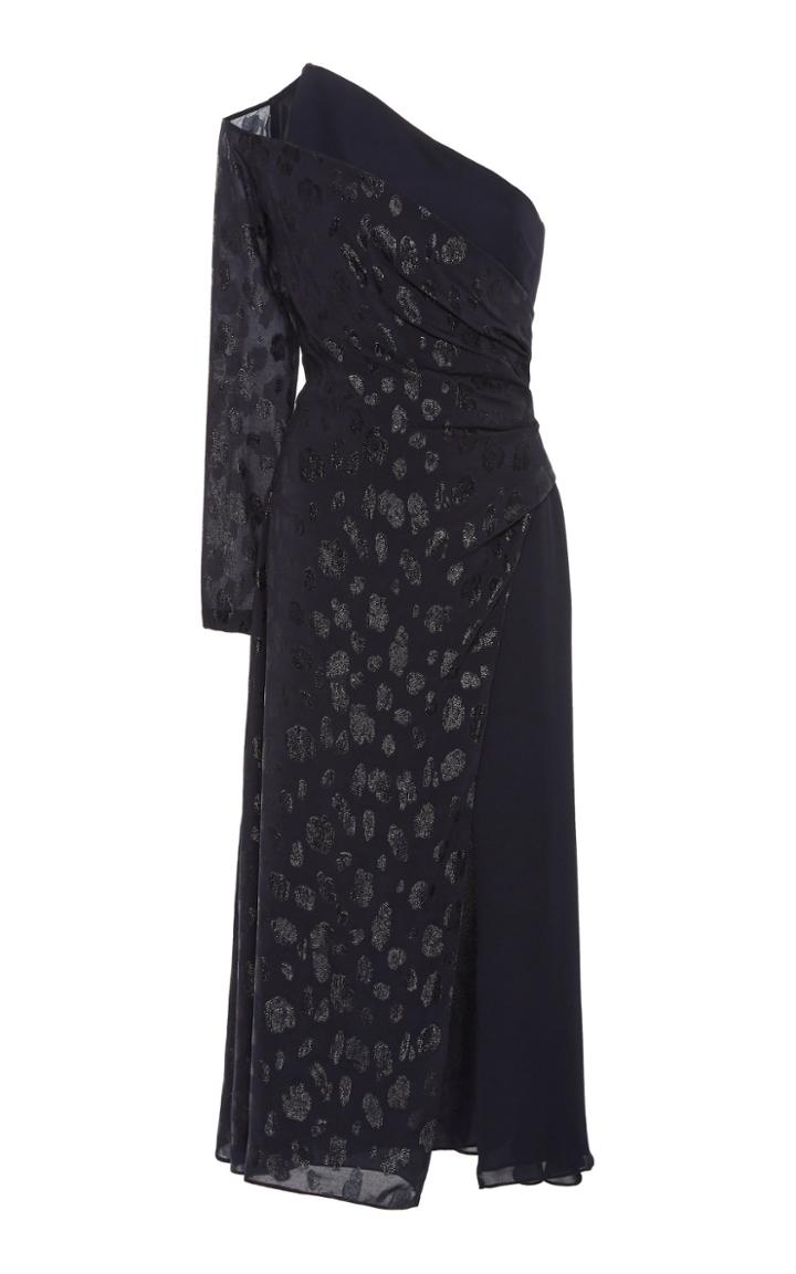 Cushnie One-shoulder Single Sleeved Printed Silk Dress