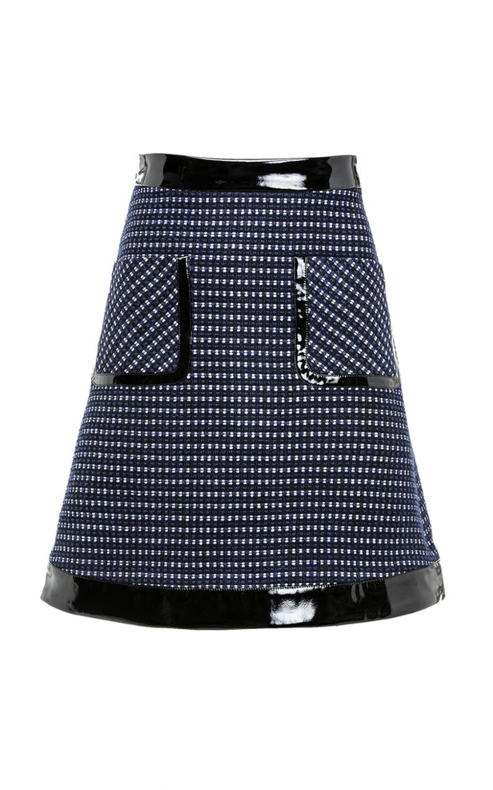 Moda Operandi Huishan Zhang Twiggy Patent Leather-trimmed Tweed Mini Skirt