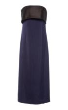 Marina Moscone Contrast Satin Strapless Midi Dress