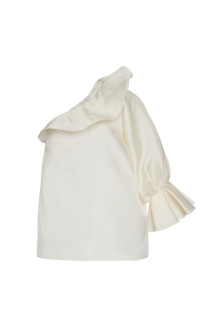 Moda Operandi Piece Of White Liv One-shoulder Ruffled Collar Silk Organza Shirt