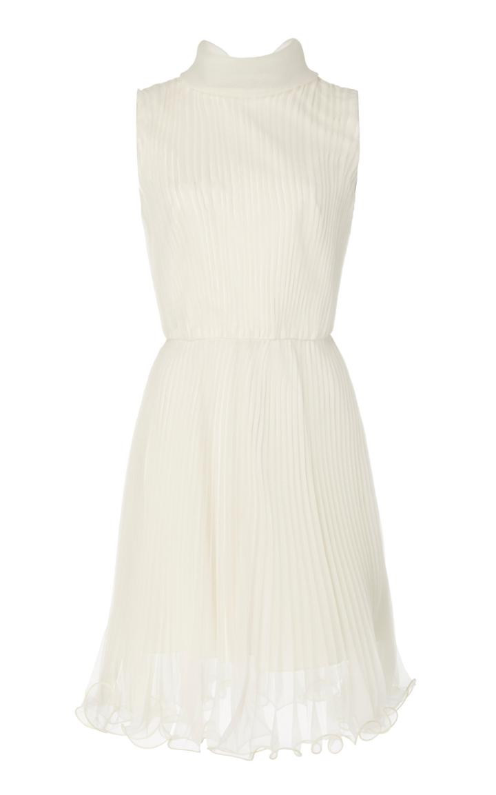 Monique Lhuillier Tulip Hem Pleated Sleeveless Mini Dress