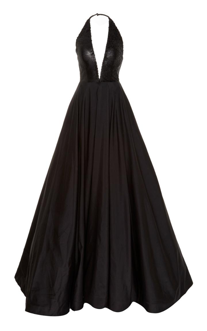 Romona Keveza Sequin Halter Tafetta Gown