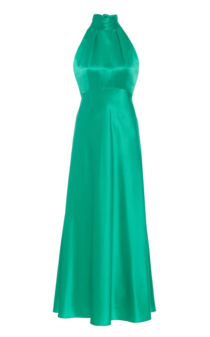 Saloni Michelle Halterneck Silk-satin Midi Dress