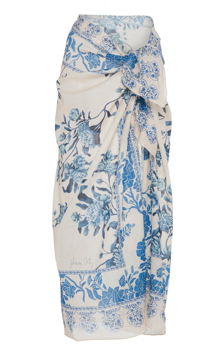 Johanna Ortiz Flourish Floral-print Cotton-voile Pareo