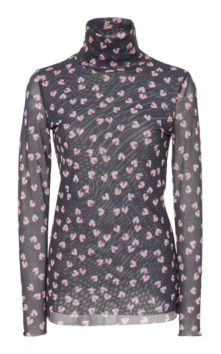 Ganni Tilden Printed Mesh Turtleneck Top