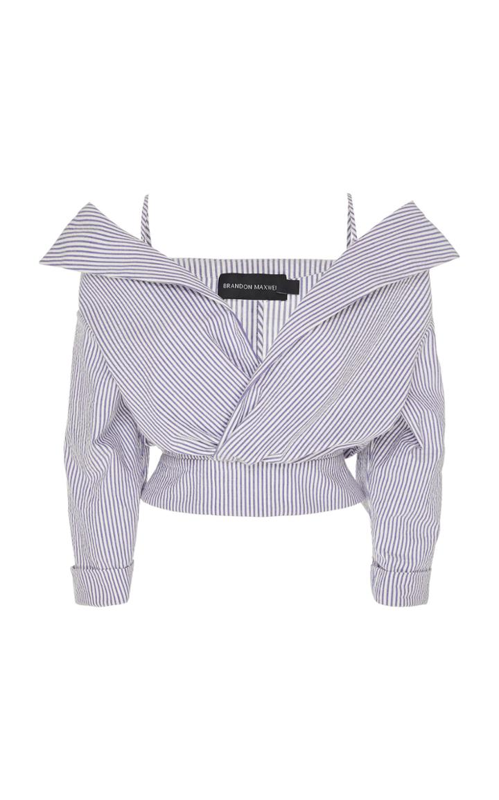 Moda Operandi Brandon Maxwell Off-the-shoulder Striped Linen Top Size: 0