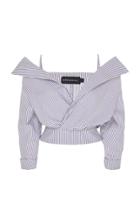 Moda Operandi Brandon Maxwell Off-the-shoulder Striped Linen Top Size: 0