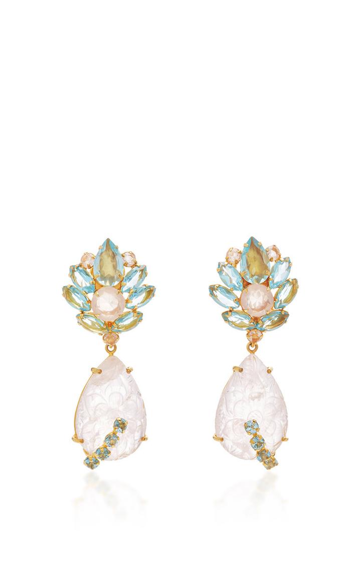 Bounkit Rose Quartz And Blue Topaz Interchangeable Earrings