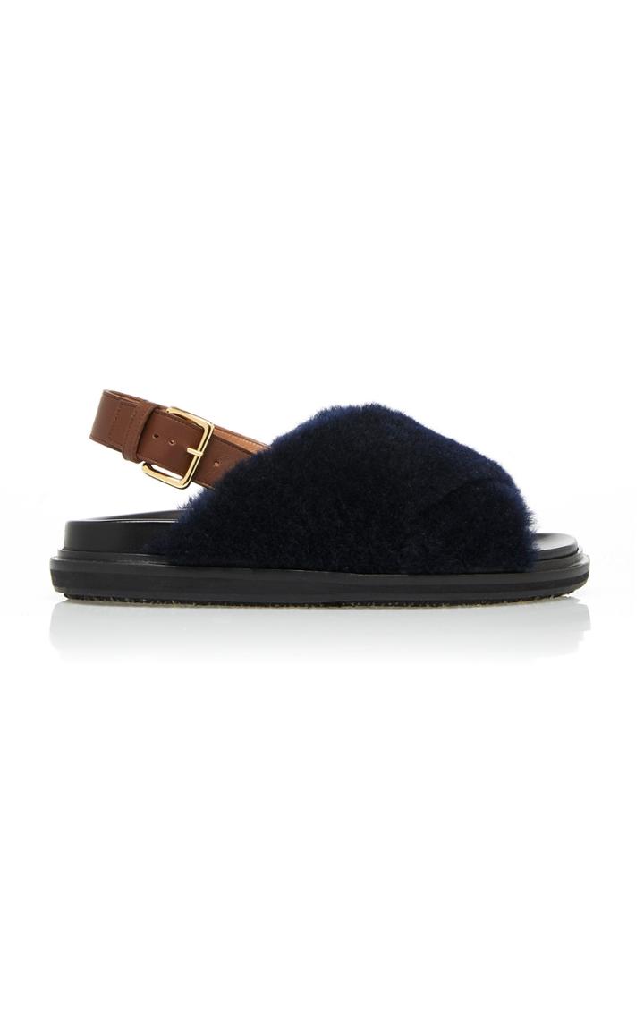 Marni Shearling-accented Leather Sandals