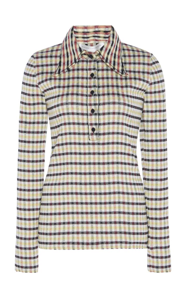 Moda Operandi Victoria Beckham Plaid Cotton-blend Polo Top Size: S