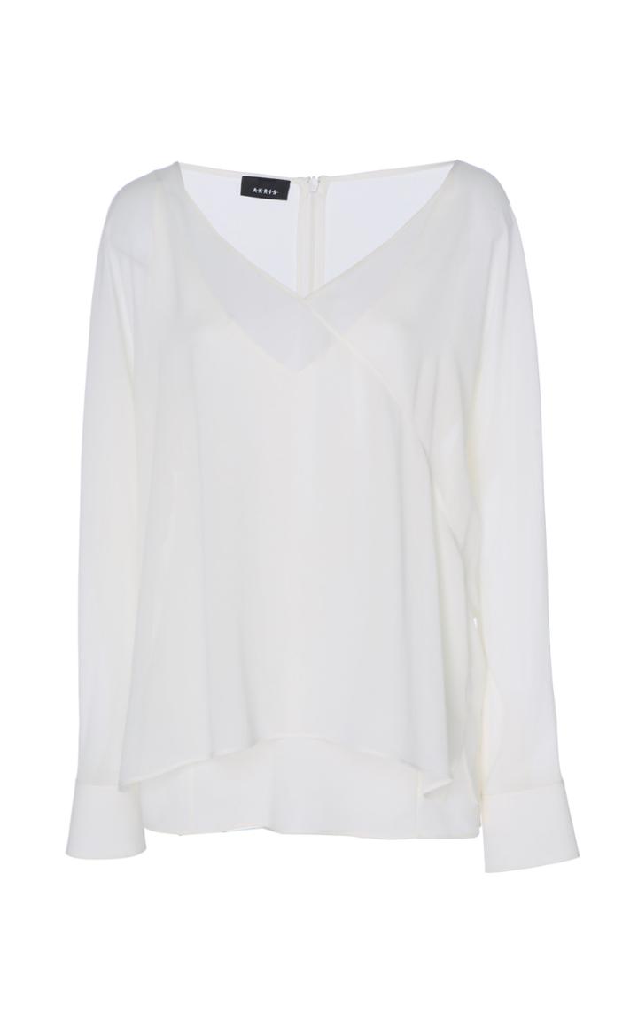 Akris Silk Georgette V-neck Blouse