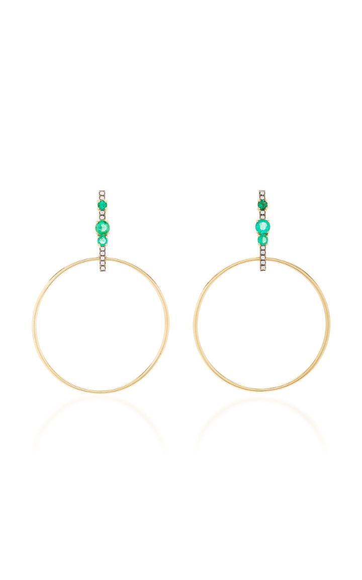Jemma Wynne 18k Yellow Gold Hoop Earrings With Emeralds