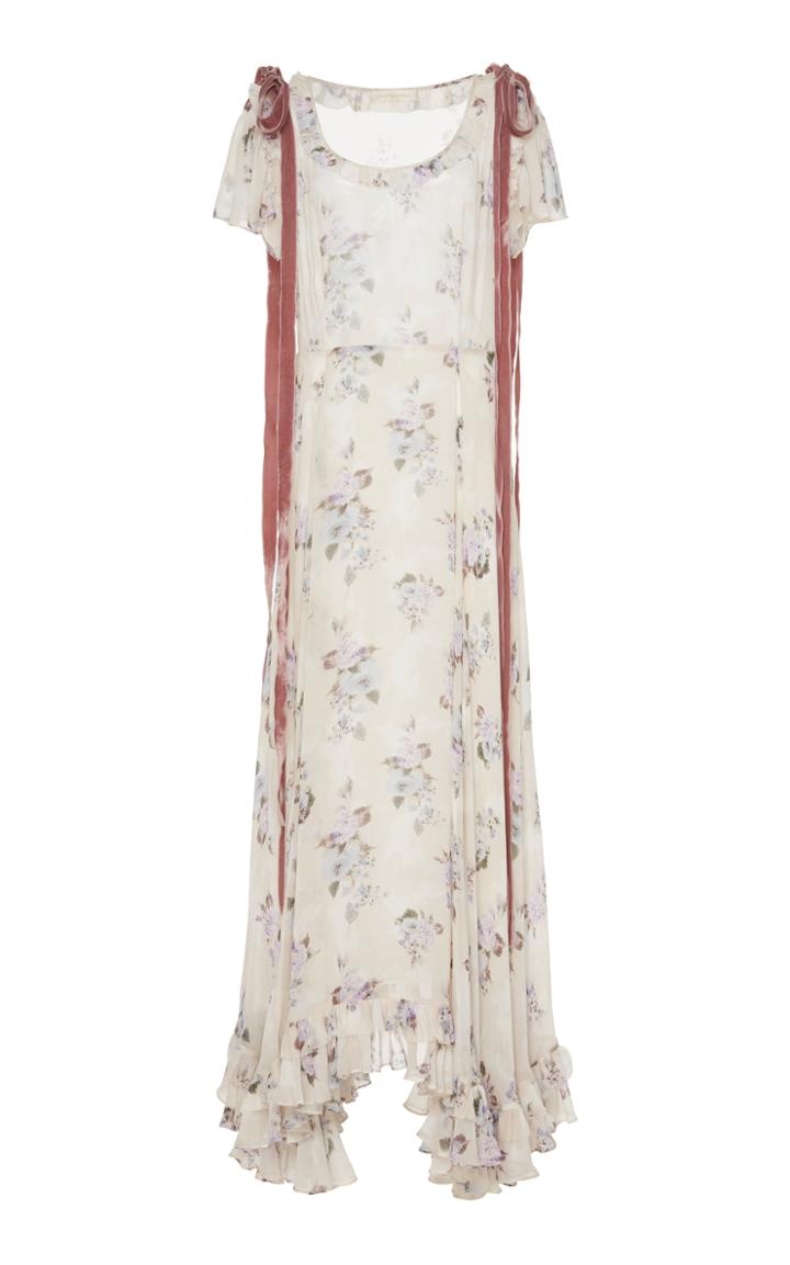 Loveshackfancy Queenie Tie-detailed Floral-print Silk Dress