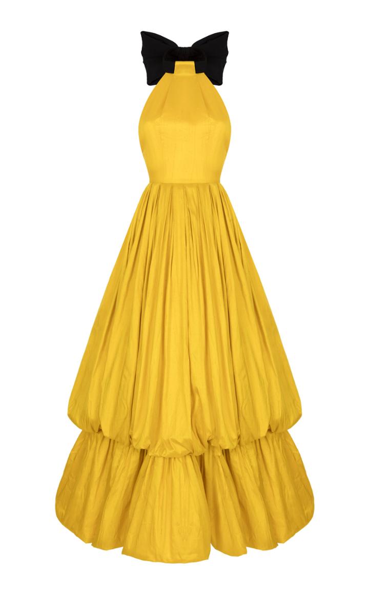Rasario Tiered Silk Bubble-skirt Gown