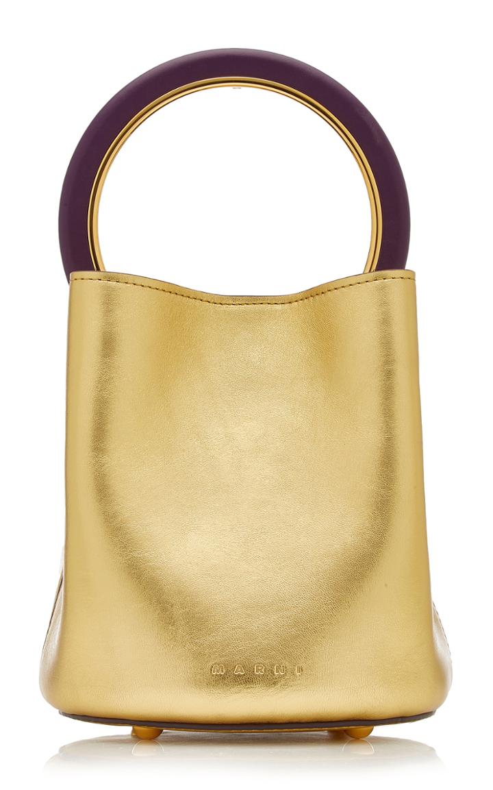 Marni Pannier Small Metallic Leather Top Handle Bag