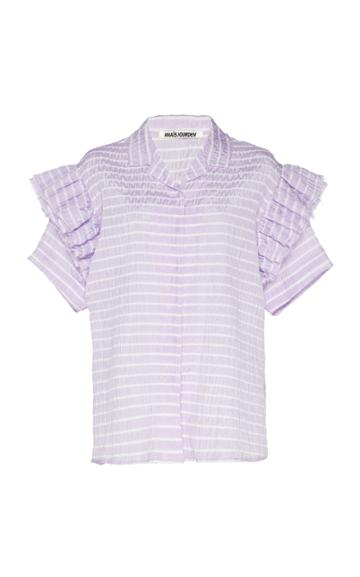 Anas Jourden Ruffled Striped Lace And Poplin Top