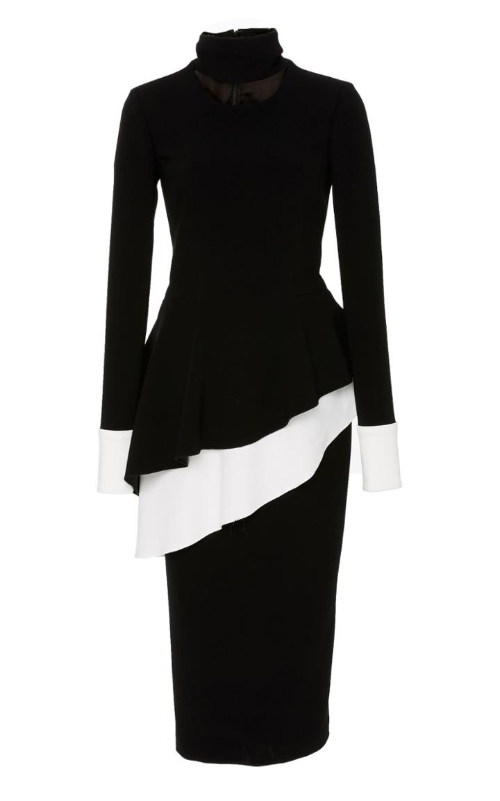 Pamella Roland Crepe Long Sleeve Peplum Dress