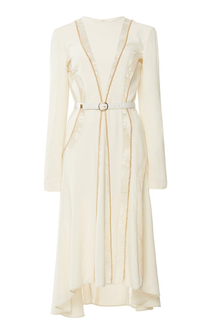 Elie Saab Long Sleeve Lace Inset Sable Dress