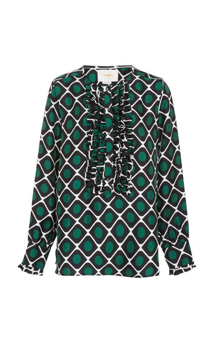 La Doublej Ruffled Printed Silk Shirt