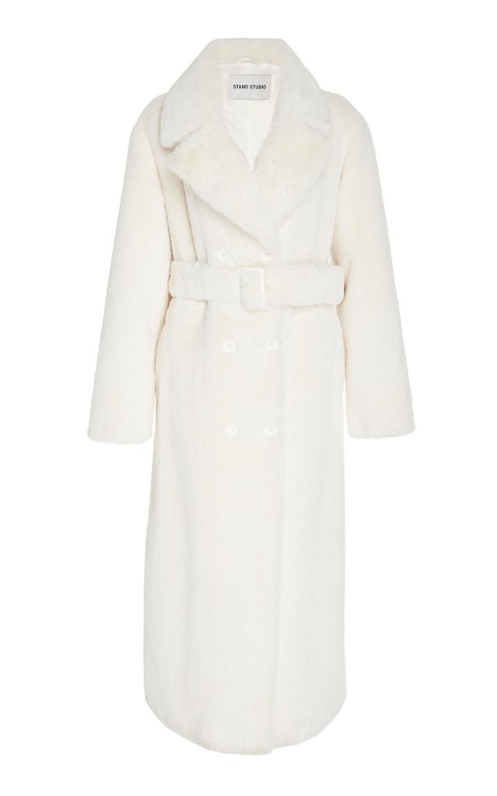 Stand Studio Faustine Belted Faux Fur Coat Size: 34