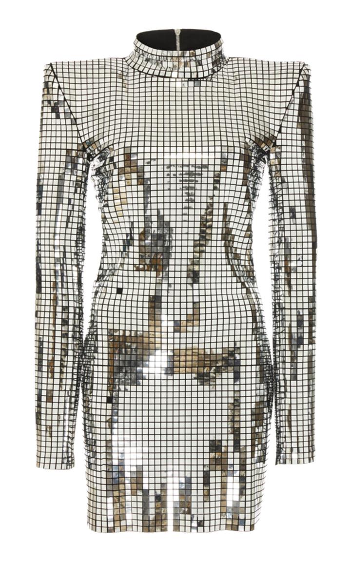 Balmain High Neck Silver Square Dress