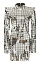 Balmain High Neck Silver Square Dress