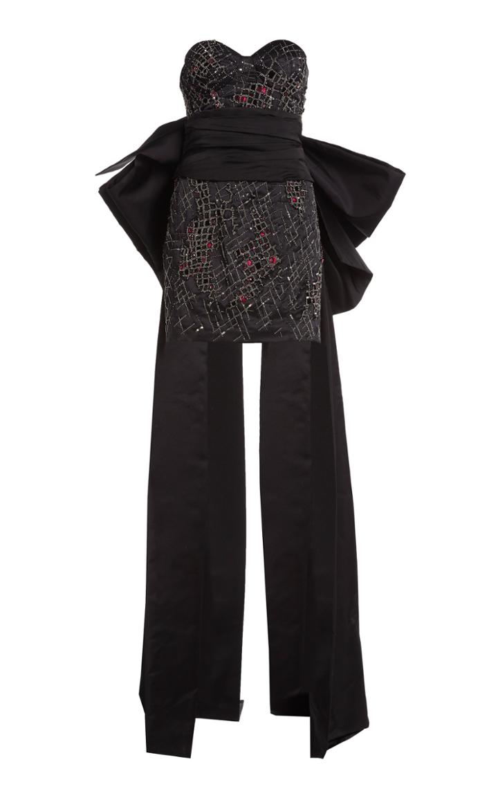 Moda Operandi Redemption Sash-detailed Embroidered Silk Satin Mini Dress