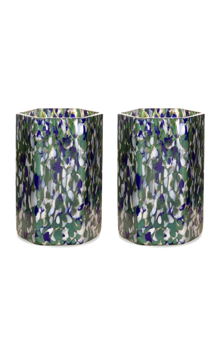 Moda Operandi Stories Of Italy Set Of 2 Msm Hexagonal Ivory/green Blue Glasses