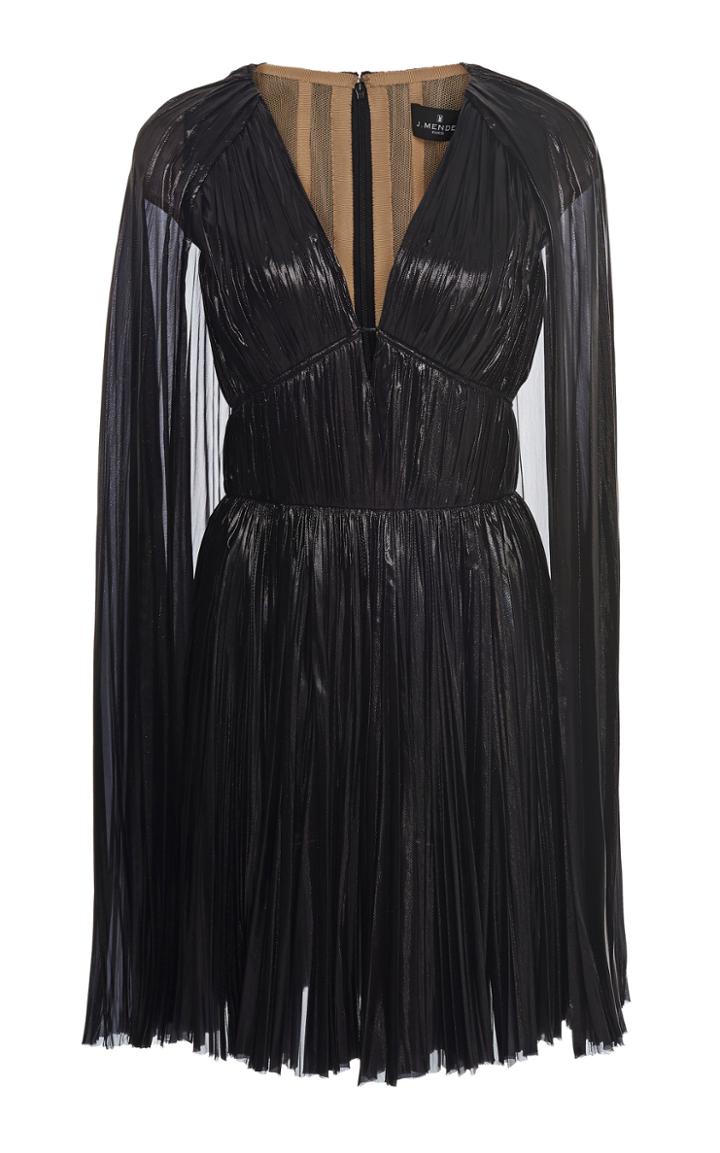 J. Mendel Cape-detailed Pleated Silk Mini Dress