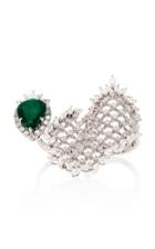 Yeprem Double-finger Diamond And Emerald Cage Ring