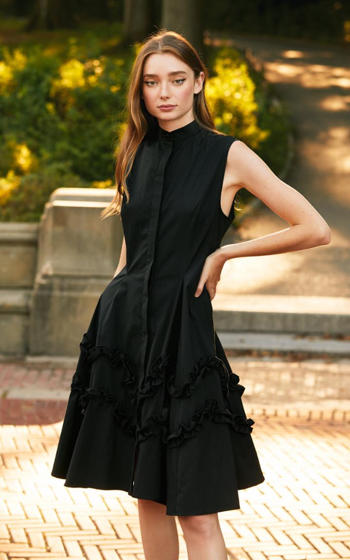 Moda Operandi Lela Rose Sleeveless Cotton-blend Flare Hem Dress