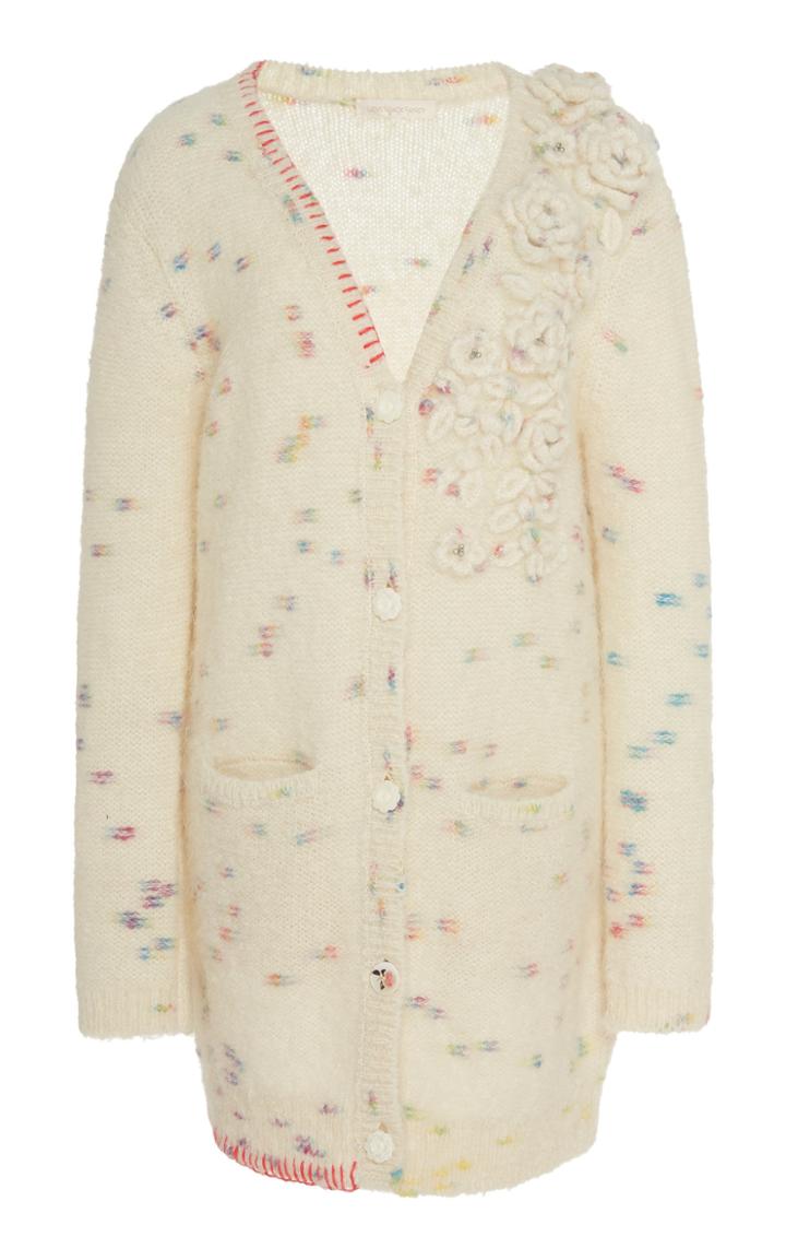 Loveshackfancy Emmanuelle Printed Floral-appliqued Knit Sweater