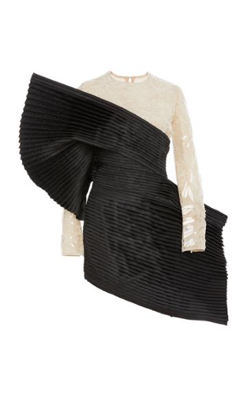 Balmain Embroidered Pleated Silk Dress