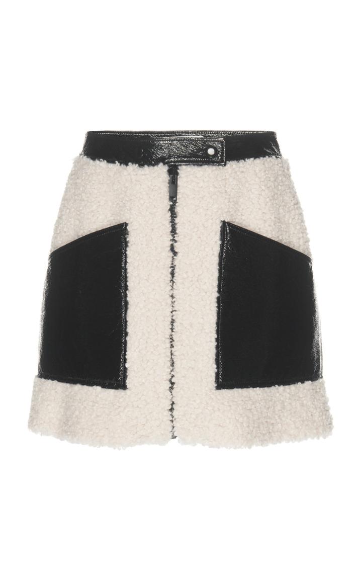 Courrges Paneled Vinyl And Faux Shearling Mini Skirt