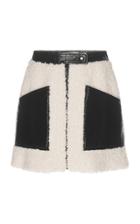 Courrges Paneled Vinyl And Faux Shearling Mini Skirt