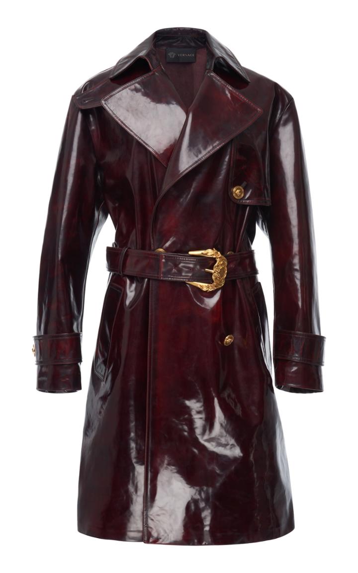 Versace Belted Leather Coat